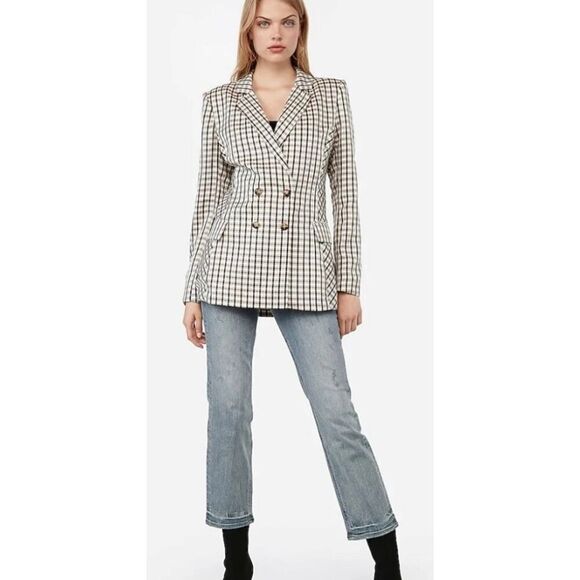 NWOT EXPRESS X NEGIN MIRSALEHI MIXED PLAID BOYFRIEND BLAZER JACKET SMALL - Picture 3 of 14